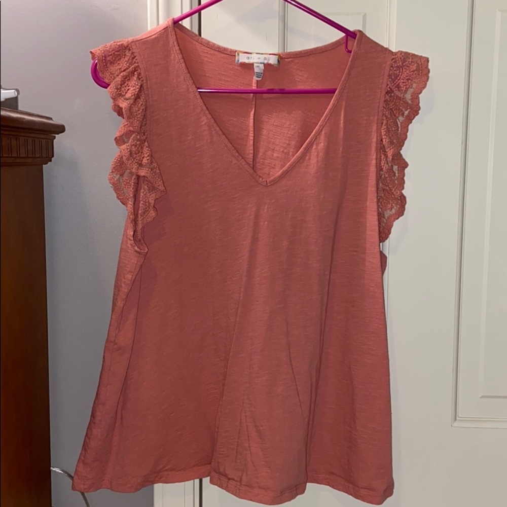 Pink Anthropologie lace tee